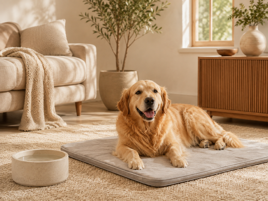 Perro descansando fresco en casa durante un día de verano